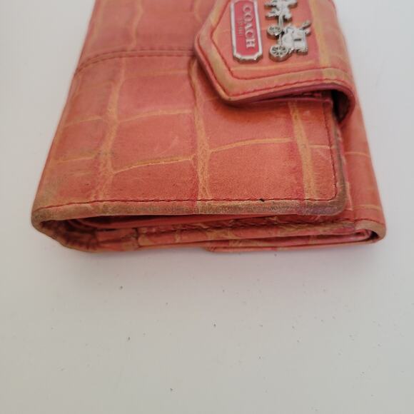 Coach Croc Wallet Medium Bifold Red Folding Leather Carriage Logo Folding - Picture 12 of 14